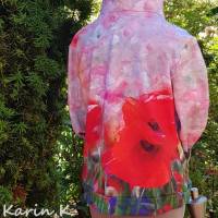 Hoodie Kapuzen- Pullover Damen Rot Rosé Grau Mohn- und Kornblumen effektvolle Farbverläufe genäht Länge 57 cm Größe 42 Bild 10