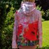 Hoodie Kapuzen- Pullover Damen Rot Rosé Grau Mohn- und Kornblumen effektvolle Farbverläufe genäht Länge 57 cm Größe 42 Bild 4