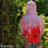 Hoodie Kapuzen- Pullover Damen Rot Rosé Grau Mohn- und Kornblumen effektvolle Farbverläufe genäht Länge 57 cm Größe 42 Bild 5