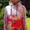 Hoodie Kapuzen- Pullover Damen Rot Rosé Grau Mohn- und Kornblumen effektvolle Farbverläufe genäht Länge 57 cm Größe 42 Bild 6