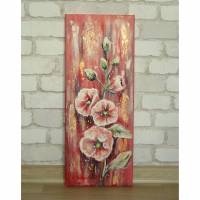 STOCKROSEN 20cmx50cm - abstraktes Blumenbild mit Strukturpaste und rosegoldfarbigem Blattmetall Bild 1