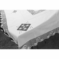 Vintage, Tischdecke mit Spitze 170 cm x 130 cm, 66"x51", weiße Tafeldecke, Tischtuch, neu Bild 1