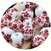 10x Porzellan Perlen 12 mm Blumenmotive Rot Bild 1