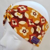 Stirnband mit Raffung "Blumen" - Größe M / KU 56 - in braun-senf aus Jerseystoff genäht, von he-ART by helen hesse Bild 2
