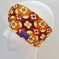 Stirnband mit Raffung "Blumen" - Größe M / KU 56 - in braun-senf aus Jerseystoff genäht, von he-ART by helen hesse Bild 3