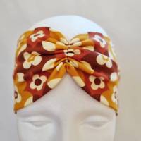 Stirnband mit Raffung "Blumen" - Größe M / KU 56 - in braun-senf aus Jerseystoff genäht, von he-ART by helen hesse Bild 4