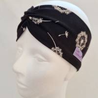 Stirnband mit Raffung "Pusteblumen" - Größe M / KU 56 - in schwarz-weiß aus Jerseystoff genäht, von he-ART by helen hesse Bild 2