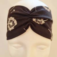 Stirnband mit Raffung "Pusteblumen" - Größe M / KU 56 - in schwarz-weiß aus Jerseystoff genäht, von he-ART by helen hesse Bild 3