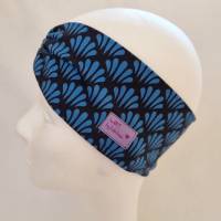 Stirnband mit Raffung "Blätter" - Größe M / KU 56 - in blau-schwarz aus Jerseystoff genäht, von he-ART by helen hesse Bild 2