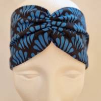 Stirnband mit Raffung "Blätter" - Größe M / KU 56 - in blau-schwarz aus Jerseystoff genäht, von he-ART by helen hesse Bild 3