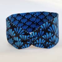 Stirnband mit Raffung "Blätter" - Größe M / KU 56 - in blau-schwarz aus Jerseystoff genäht, von he-ART by helen hesse Bild 4