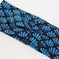 Stirnband mit Raffung "Blätter" - Größe M / KU 56 - in blau-schwarz aus Jerseystoff genäht, von he-ART by helen hesse Bild 5