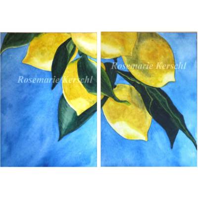 Zitronen zwei Aquarellbilder im Set je Bild 32 x 24 cm Hochformat handgemalt
