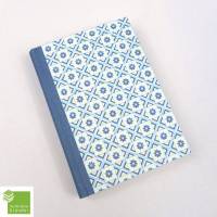 Notizbuch, 18 x 13 cm, blau, Retro Muster, Papier glatt, 160 Blatt, handgefertigt Bild 1
