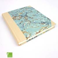 Notizbuch, 18 x 15,7 cm, sand grau-blau, Marmorpapier, Papier glatt, 128 Blatt, handgefertigt Bild 1