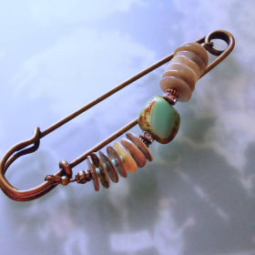 sehr große Tuchnadel Türkis Perlmutt , 10cm bronze Kiltnadel N10-AB-28