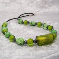 Halskette, Collier, grüne Perlen, grüne Nuggets, Silverfoil-Perlen, Hämatit, Bild 1