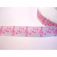 Noten, Musik, Chor, weiss / rosa ,   22 mm  Borte Ripsband Bild 1