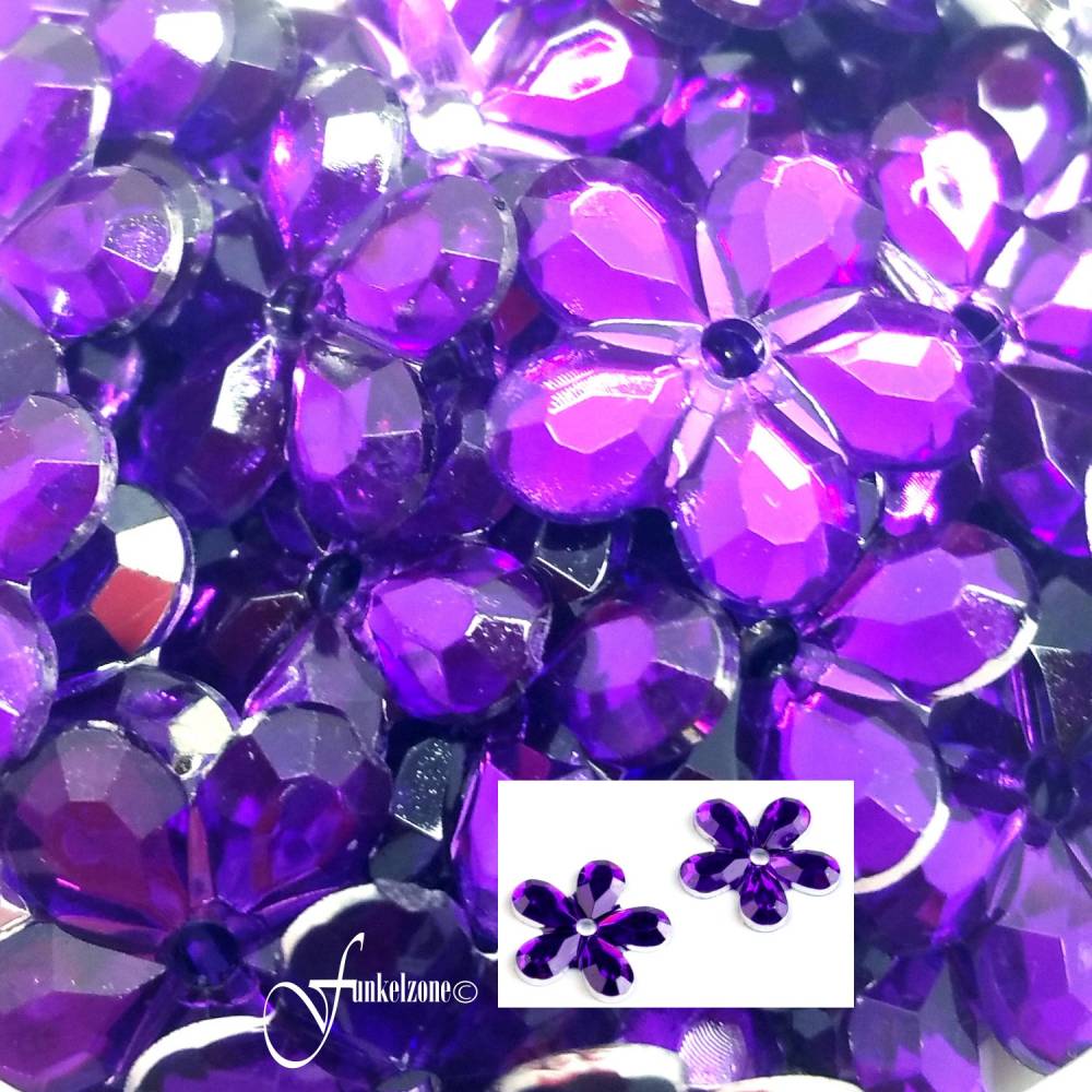 Aufnähsteine | Spiegelblüten | Spiegelblumen | ~ 10g | ~ 90 Stück | Ø 12 mm | Kunststoff | lila Bild 1