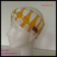 Stirnband mit Raffung "Tropfen" - Größe M / KU 56 - in gelb-weiß aus Jerseystoff genäht, von he-ART by helen hesse Bild 1
