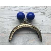 Taschenbügel Taschenrahmen Taschenrahmenrohling gold Purse frame Kugelverschluss Verschluss Perle royalblau Bild 1