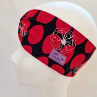 Stirnband mit Raffung "Steine & Blumen" - Größe M / KU 56 - in rot-blau aus Jerseystoff genäht, von he-ART by helen hesse Bild 4
