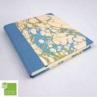 Notizbuch, grau-blau, beige, Marmorpapier, 18 x 15,7 cm, Papier glatt, Skizzenbuch, handgefertigt Bild 1