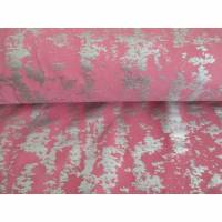 Jersey  Baumwoll - Jersey GLITZER  Elastic Twill Foliendruck rosa - silber (1m/12,-€) Bild 1