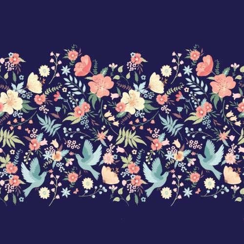 Jersey Flower Birds nachtblau