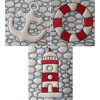 Leuchtturm / Anker / Rettungsring - 3 x Maritime - 3D Stickdateien