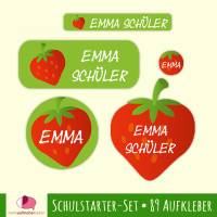 Schulstarter-Set | Erdbeere - 89 teilig, Namensaufkleber, Stifteaufkleber, Schuletiketten Bild 1