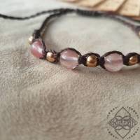 Armband mit zart durchscheinenden Erdbeerquarz-Perlen - größenverstellbar - Makramee Bild 1