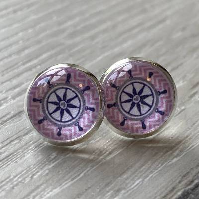 Cabochonohrringe Steuerrad - rosa-blau - Mädchenohrringe