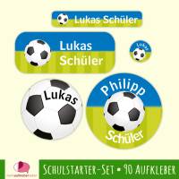 Schulstarter-Set | Fußball blau-grün - 90 teilig, Namensaufkleber, Stifteaufkleber, Schuletiketten Bild 1