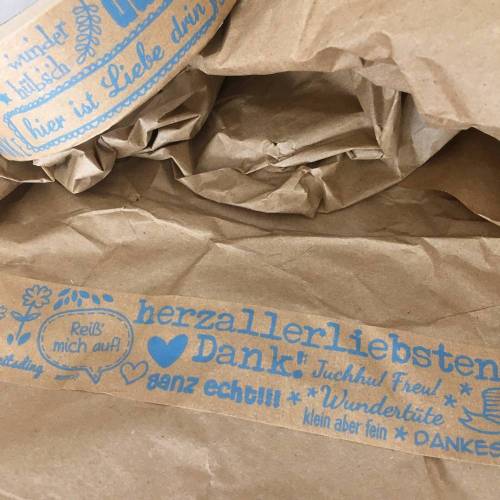 Papierklebeband "herzallerliebsten Dank" hellblau 38mm
