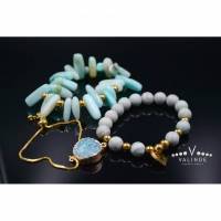 Damen Edelsteinen Armband-Set aus Jaspis Amazonit Druzy Achat und Hämatit, Geschenk für sie Bild 1