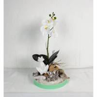 Tischdeko mit Orchidee und modernem Frosch, Sommerdeko, Tischgesteck Bild 1