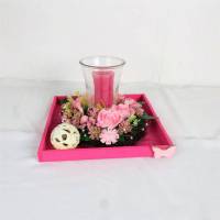 Moderne Tischdeko in pink mit Glaswindlicht, ganzjährig, Tischgesteck Bild 1