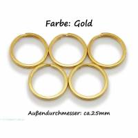5 Schlüsselringe / split Rings 25 mm Durchmesser Farbe Gold Bild 1