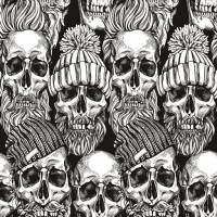 French Terry Sweat Totenkopf mit Hipster Caps Mütze Schädel Mützen Skull Totenköpfe Skulis weiß grau schwarz HelloweenEU Bild 1