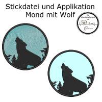 Stickdatei heulender Wolf Vollstick und Applikation 3 Größen Bild 1