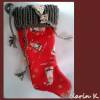 Nikolausstiefel mit handgestrickter Krempe in Nougat Baumwolle Rot Beige Wolle speichelfeste Holzperlen dekorative Mini- Holzelemente Bild 3