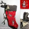 Nikolausstiefel mit handgestrickter Krempe in Nougat Baumwolle Rot Beige Wolle speichelfeste Holzperlen dekorative Mini- Holzelemente Bild 4