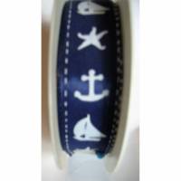 Drahtkantenband Maritim blau/weiß breit 40 mm Stoffband Borte Anker Stern Segelboot Bild 1