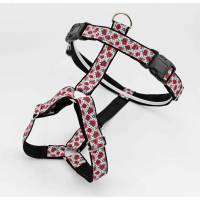 Hundegeschirr mit Rosen und Punkten, romantisch, vintage, Gurtband in schwarz, Brustgeschirr für Hunde Bild 1