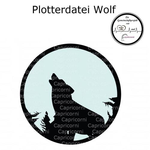 Plotterdatei heulender Wolf mit Mond