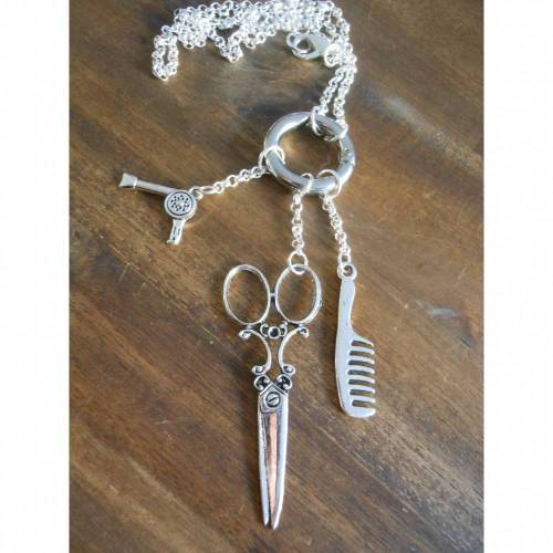 Wechselkette zum Thema * Friseur * Frisöre  Bettelkette versilbert 