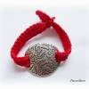 Gehäkeltes Armband mit großer Metallperle - Häkelarmband - rot, silber Bild 2