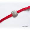Gehäkeltes Armband mit großer Metallperle - Häkelarmband - rot, silber Bild 3