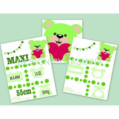 Plotterdatei  Teddy mit Herz  Geburt Template mit Punkten   SVG  Mädchen und Junge